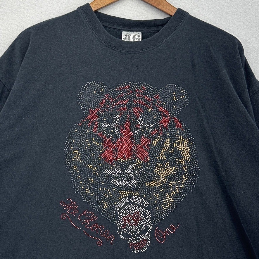 Y2K All Gravity AG The Natural Force The Chosen One Black Rhinestone Tiger Tee L