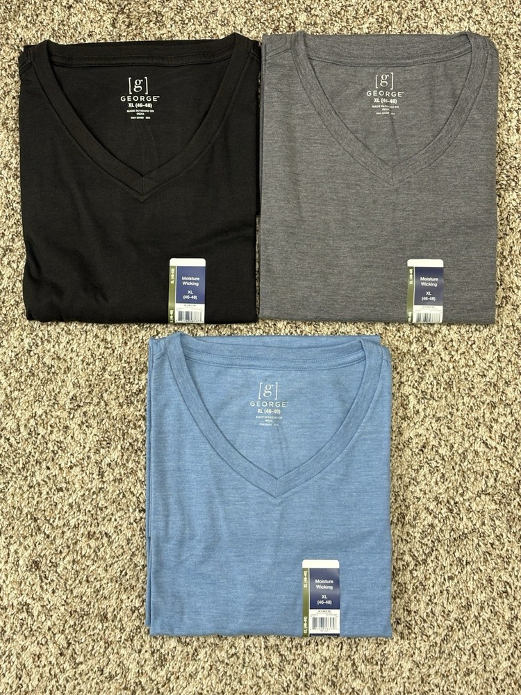 New George 3-PACK Men’s V-Neck T-shirt Tee Moisture Wicking Size 46-48 XL (G7)