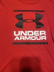 Red Under Armor T Shirt With White And Black Logo