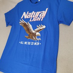 NATURAL LIGHT Beer Shirt Mens Medium Blue Brew Eagle Casual All We Do is Win NWT