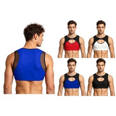 Men Vest Mesh Sides Crop Top Patchwork Shirt Workout Undershirt Sporty Elastic