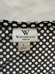 Black White Polka Dots Ruched Cap Sleeve Cowl Scoop Neck Stretchy Shirt Size L