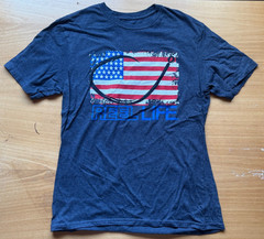 Reel Life USA Flag T-Shirt Blue USA Men’s Medium M Fishing Hook EUC
