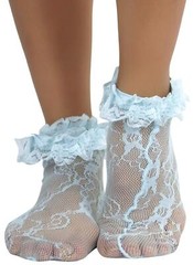 Women’s Lace Ruffle Ankle Hi – Baby Blue – One Size Regular