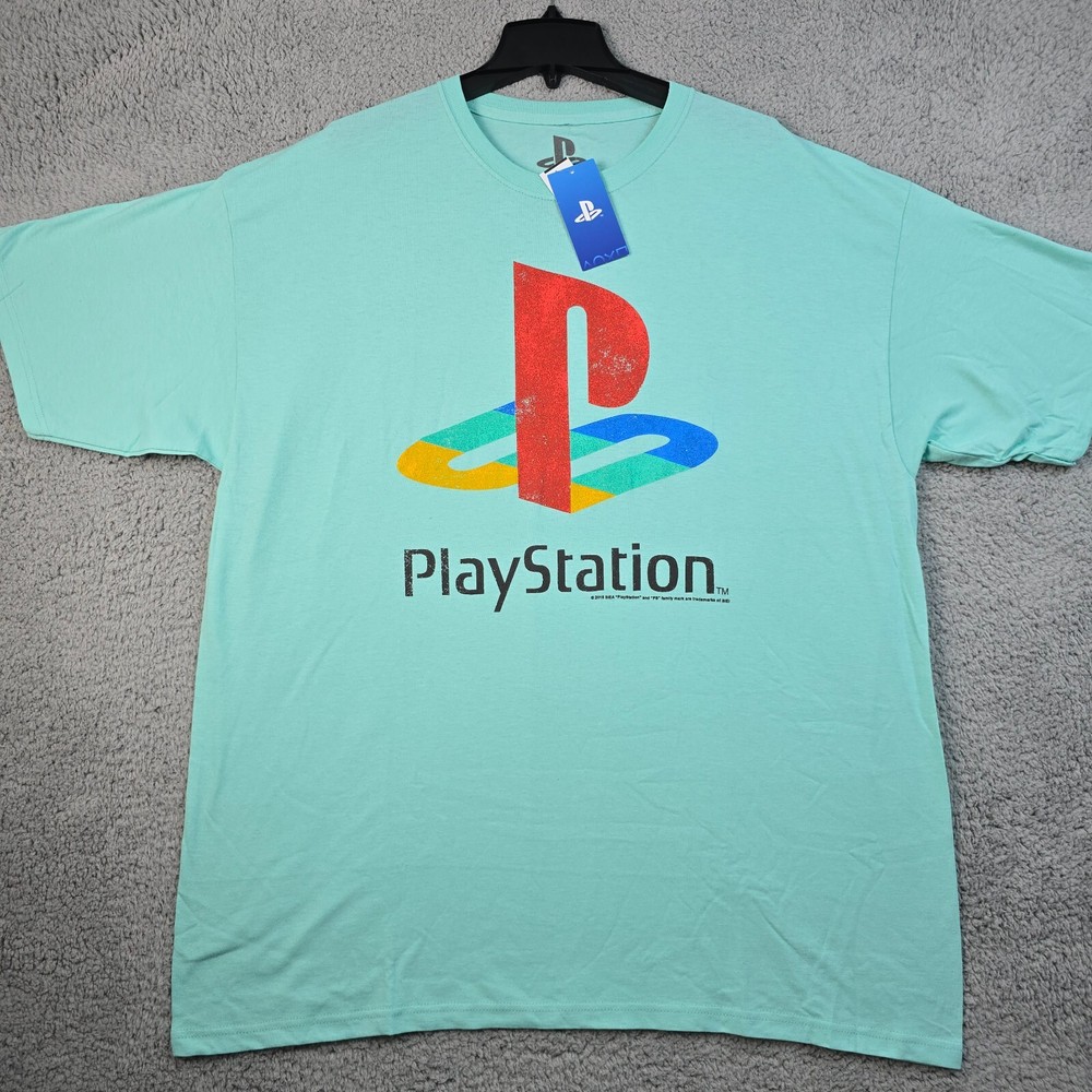 PlayStation Shirt Mens 2XL XXL Green PS4 PS5 Sony Video Gaming Gamer Logo NWT B