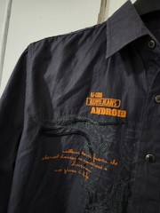 KOYO JEANS Shirt Mens L Navy Contrast Button Up Embroider Street Y2K Cotton Pkt