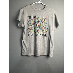 Brisco Brands Gray Im Fine Everything Is Fine Christmas Lights Novelty T-Shirt M