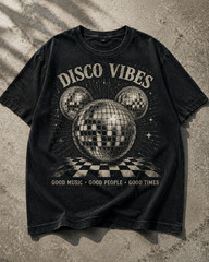 Retro Disco Ball Graphic T-Shirt – Vintage Party Tee, Black Club Shirt