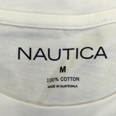 Nautica Shirt Mens Medium White Long Sleeve Logo Graphic Tee Tagless Nautical