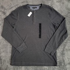 Banana Republic Shirt Men Large Gray Henley Knit Long Sleeve Minimalist NWT