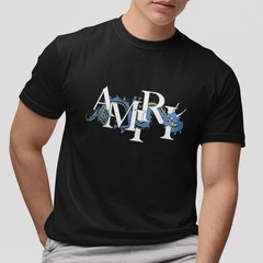 Cool Blue Dragon Letter Print Tee Unisex Trendy Streetwear Cotton Casual Top