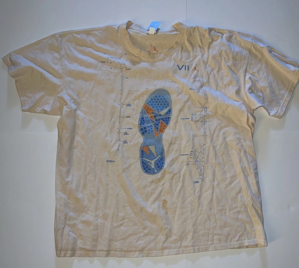 Vintage Air Jordan 7 Cream T-Shirt Basketball Print size XXXL 3x Brand