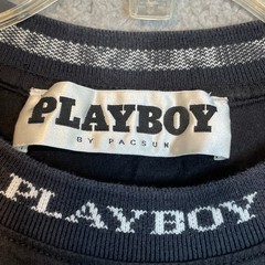 Playboy By Pacsun Black T-Shirt Embroidered Bunny Logo Ribbed Collar Medium