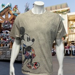 Disney Parks Tan Multi Color Mickey Mouse Graphic Adult T-Shirt Tee Size XL
