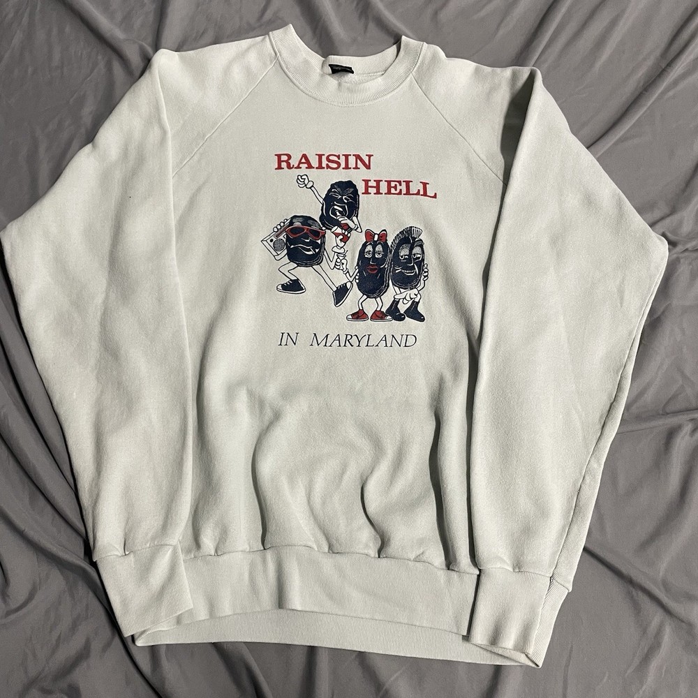 Vintage Raisin Hell In Maryland Cream Crewneck Sweatshirt Size XL Made In USA