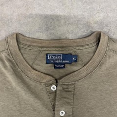 Vintage 90s Polo Ralph Lauren Olive Green Button Up Henley Tshirt XL