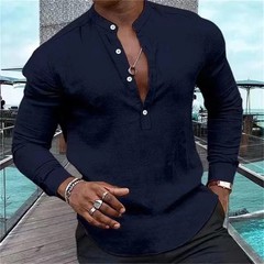 2026 Men’s Shirt Casual Shirt Long Sleeve Solid Color Half Cardigan Loose Fit.