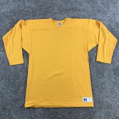 Vintage Russell Athletic Football Jersey Shirt Mens Large Yellow 3/4 Sleeve