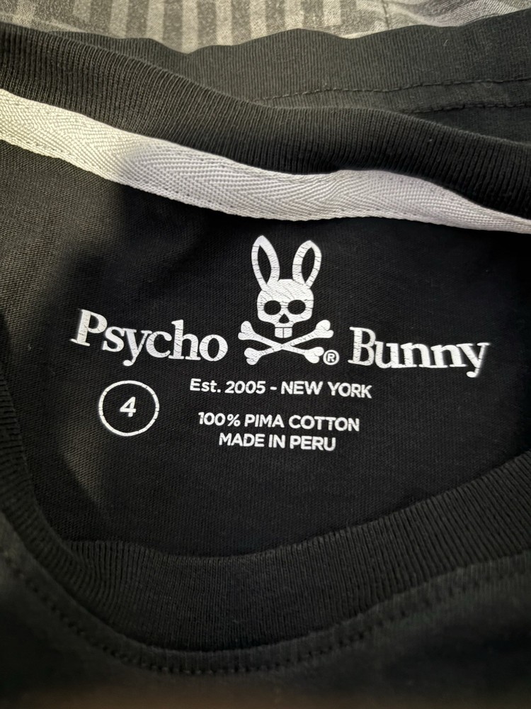 Psycho Bunny Men’s Black Pima Cotton Graphic Logo Crew Neck T-Shirt Size 4