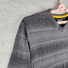 Vintage DKNY Men Shirt XL Gray Stripe Pullover Long Sleeve Tshirt EUC