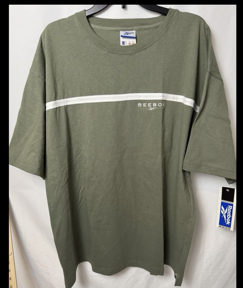 Reebok Men’s XL Green White Striped Logo T-Shirt Crew Neck NWT