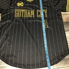 DC Batman Gotham City B. Wayne #1 Jersey Shirt Men’s L Black Pinstripe BoxLunch