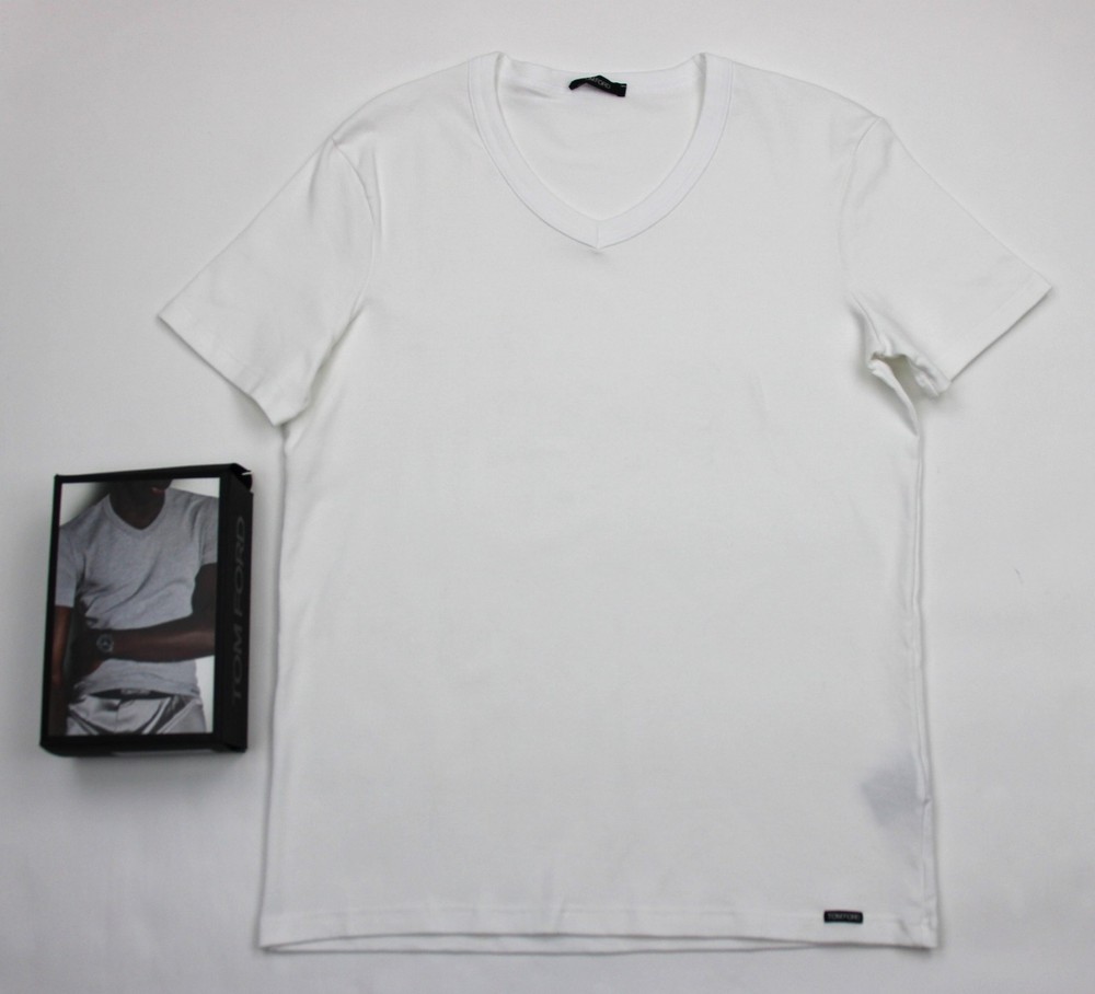 $130 Tom Ford Jersey V-Neck T-Shirt Mens M White Short Sleeve Stretch Cotton