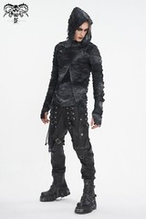 Devil Fashion Men Gothic Distressed Asymmetric Hooded Slim Long Sleeve T-Shirt