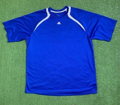Adidas T Shirt Mens XL Three Stripes Blue Double Sided Polyester Train Climalite