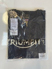 Triumph T-Shirt Mens Medium Cartmel Jet Black Spellout Logo Cotton Short Sleeve