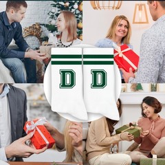 Dark Green Initial Stripes Socks with Letter D, Retro Athletic Style Socks, P…