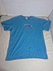 Unisex Lg Y2k Dolphin T Shirt Blue with Gems Short Sleeve Myrtle Beach SC