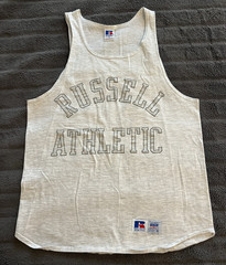 Russell Athletic Vintage 1990s Heather Gray Arch Logo USA Made Tank Top Shirt M