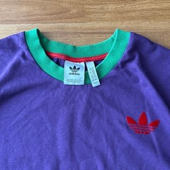 adidas Adicolor Heritage Now Large Trefoil T-Shirt Purple Green Ringer