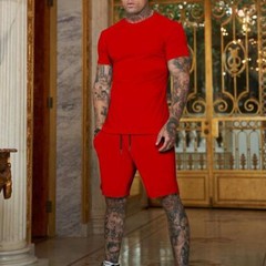 Men’s Summer Outfit 2-Piece Set Sweatsuit Short Sleeve T Shirts & Shorts Set Hot
