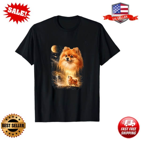 Pomeranian Howling to The Moon Vintage Mystical Dog T-Shirt unisex T-Shirt