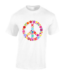 FLOWERS PEACE SIGN MENS T SHIRT RETRO SUMMER OF LOVE 80’S 90’S CLASSIC PRIDE