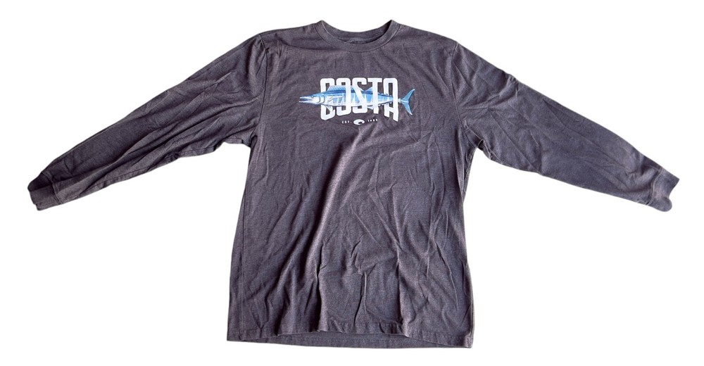 Costa Del Mar T-Shirt Top Men’s Size Large L Long Sleeve Logo 100% Cotton Gray
