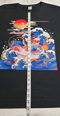 Japanese Ukiyo-e Art Style Graphic Print T-shirt Soild Black Size XL