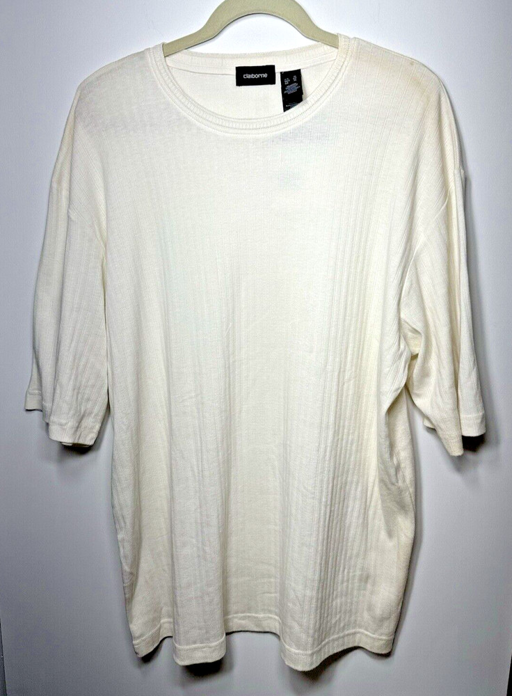 Claiborne PR-Essentials MERU Cream Men’s Short Sleeve Ribbed Crew Neck Shirt XL