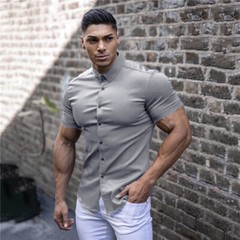 Camisa Elegante De Manga Corta Para Hombres Moda Botones Verano Negocios Casual