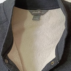 Eddie Bauer Mens XL Charcoal Gray Fleece Lined Waffle Knit Henley Shirt