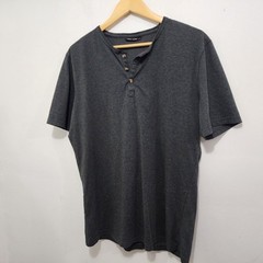 Lanky Llama Craftsman Henley Men’s T-Shirt L Tall Slim Fit Knit Gray Polycotton