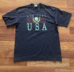 VTG Sof Tee USA New York Shirt XL Tee Jays Single Stitch Navy Blue 100% Cotton