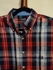 Chaps Easy Care men’s size S shirt LS red blue plaid collar button up EUC