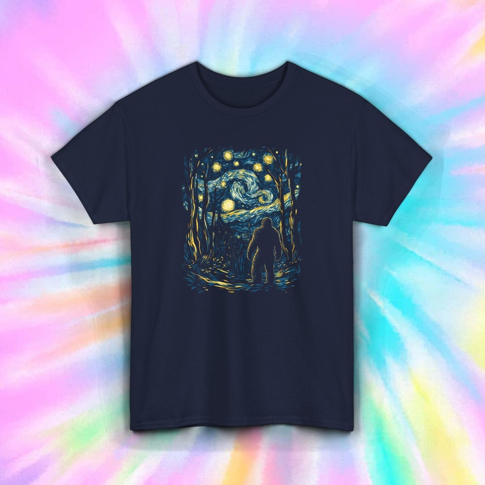 Sasquatch Bigfoot Starry Night Forest Hiking Trail Outdoors Shirt S-5XL