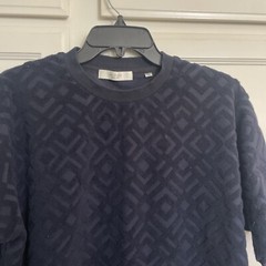 Edifice Pull Over Shirt Navy Velvet Textured Fabric Size XL Cotton Short Sleeve