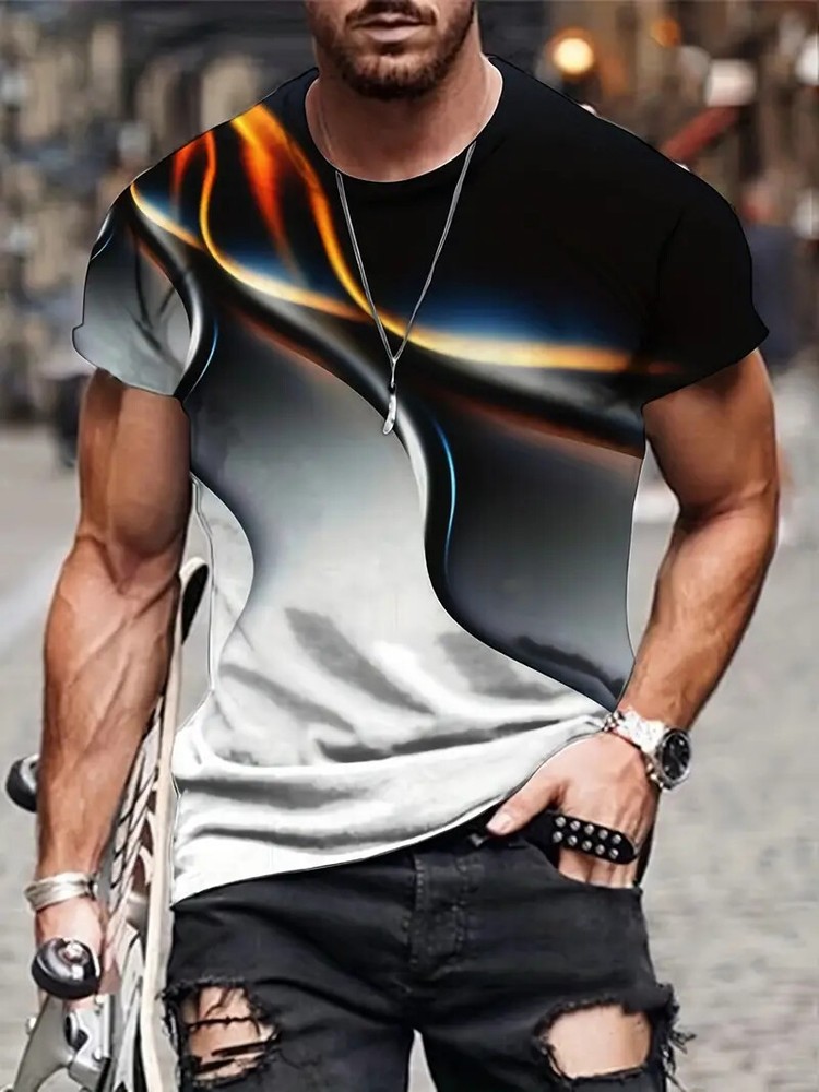 T Shirt Novelty Flame Light Abstract Casual Short Sleeve Fashion Men’s Silky Tee