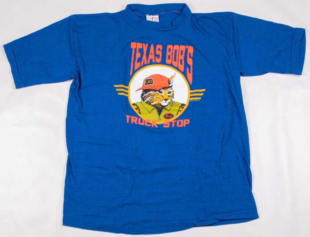 Vintage 1988 Texas Bob’s Truck Stop Bobcat Graphic Single Stitch Shirt Mens L/XL