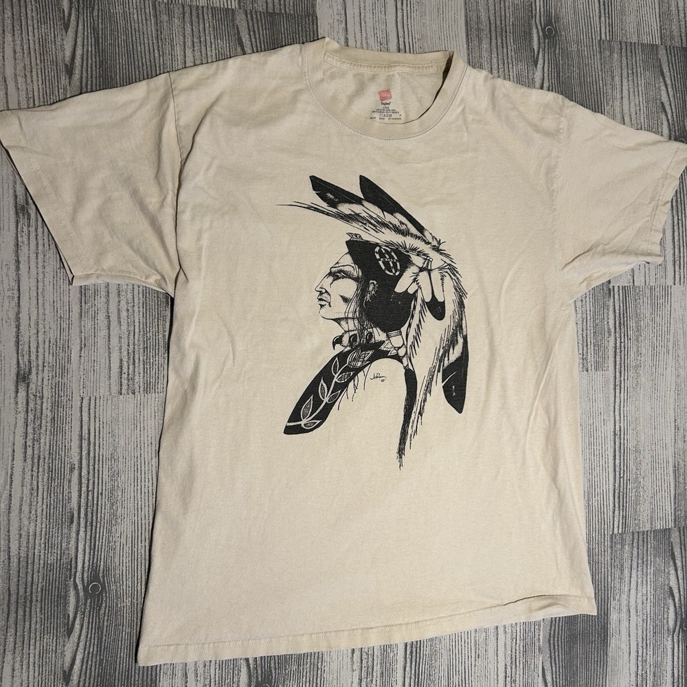 Vintage Style Native American Warrior Graphic Tee – Hanes Tagless – Size Large